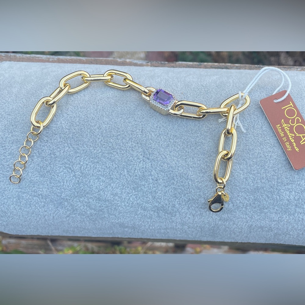 NWT Toscana Italiana 18K Gold Plated Amethyst & White Topaz Bracelet. 7.25 L - Picture 3 of 6
